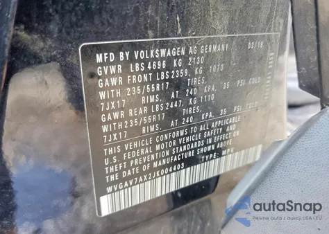 2018 Volkswagen Tiguan Limited z USA, uszkodzony, nr VIN WVGAV7AX2JK004403